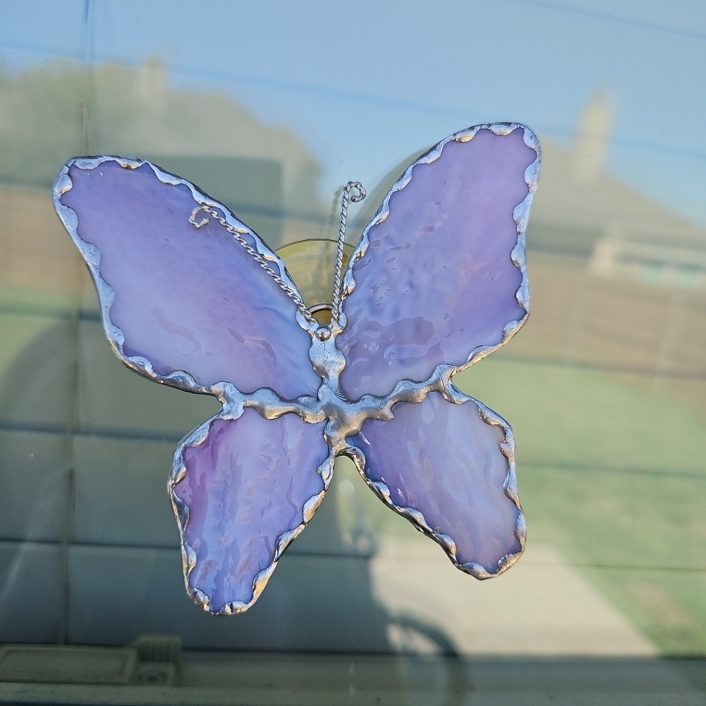Purple Stained Glass Butterfly Suncatcher With Suction